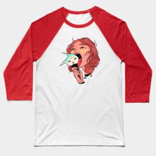 Girl Licking Cat Head Ice Cream Cone Baseball T-Shirt